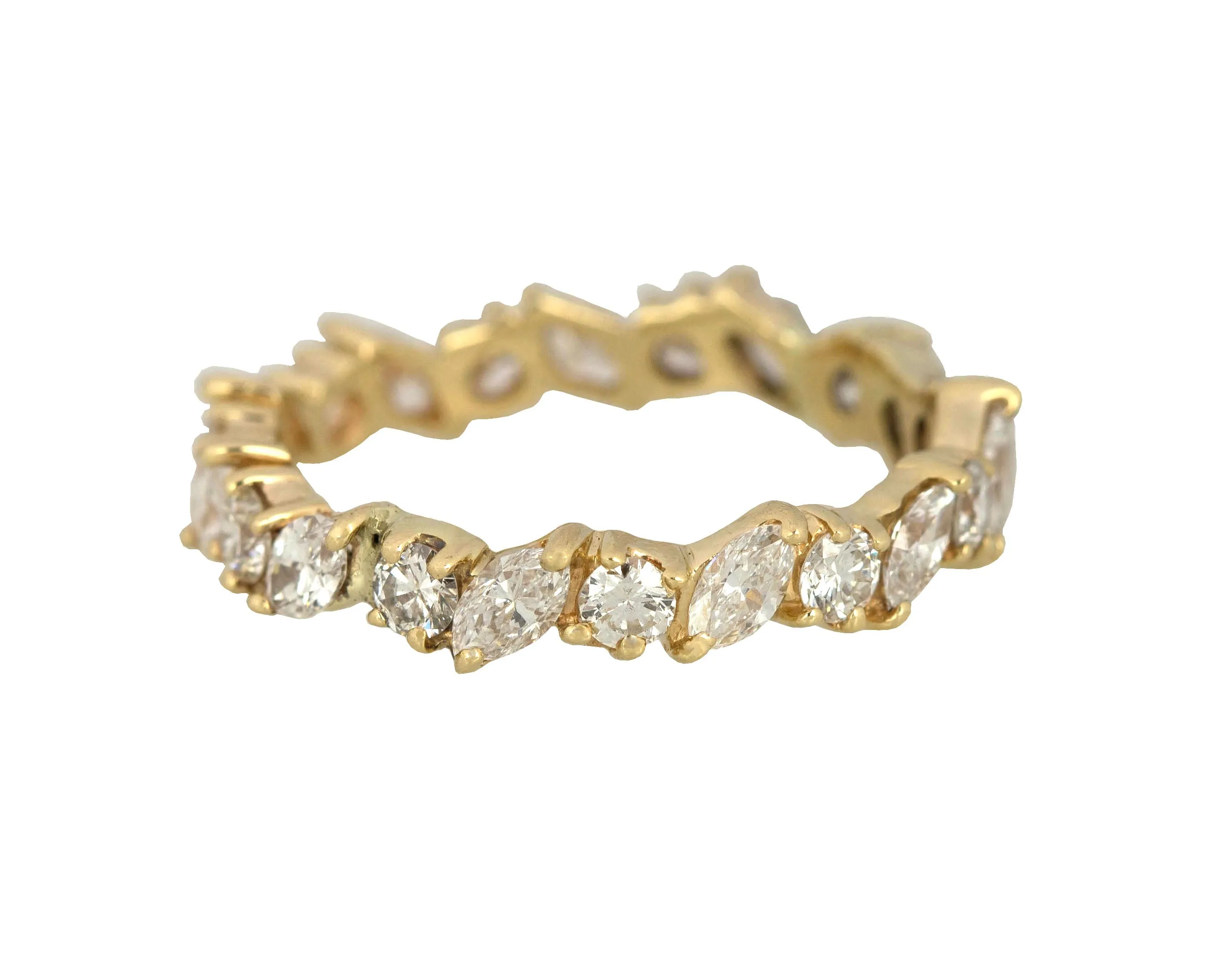 14K Yellow Gold 2 CT Marquise & Round Cut Diamond Eternity Wedding Band Ring