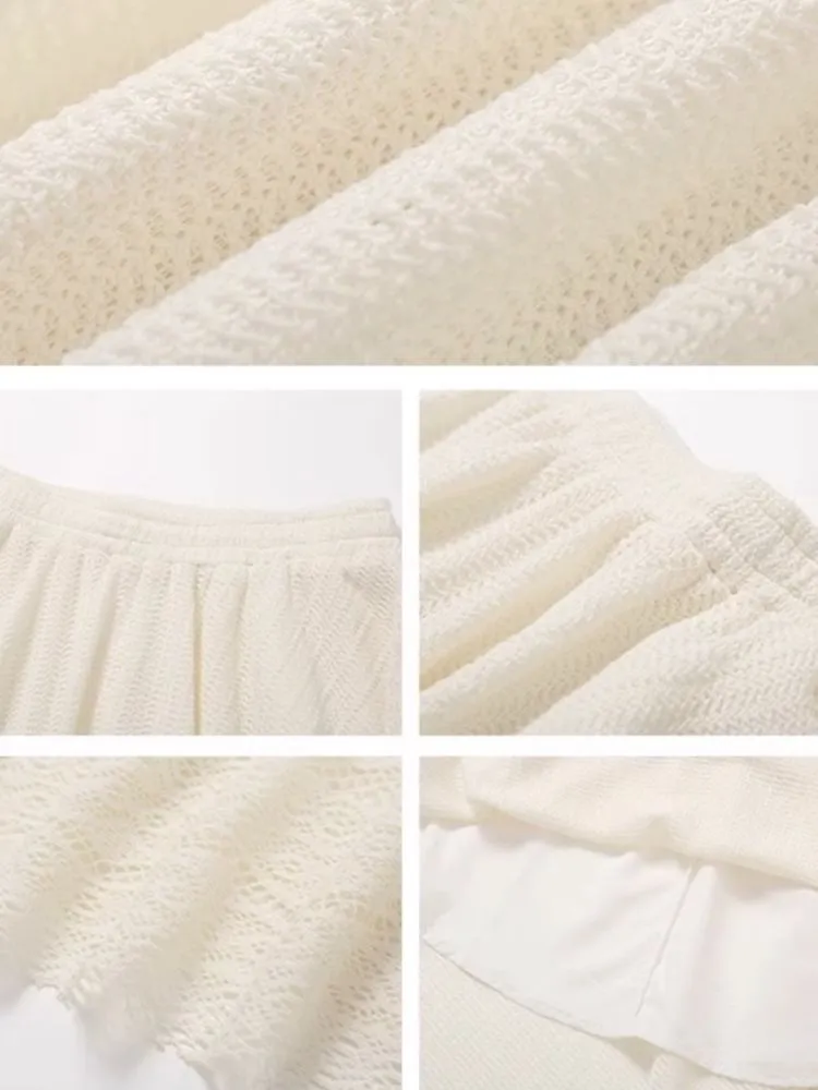 A-line lace splicing bustier hem loose design skirt【s0000008849】