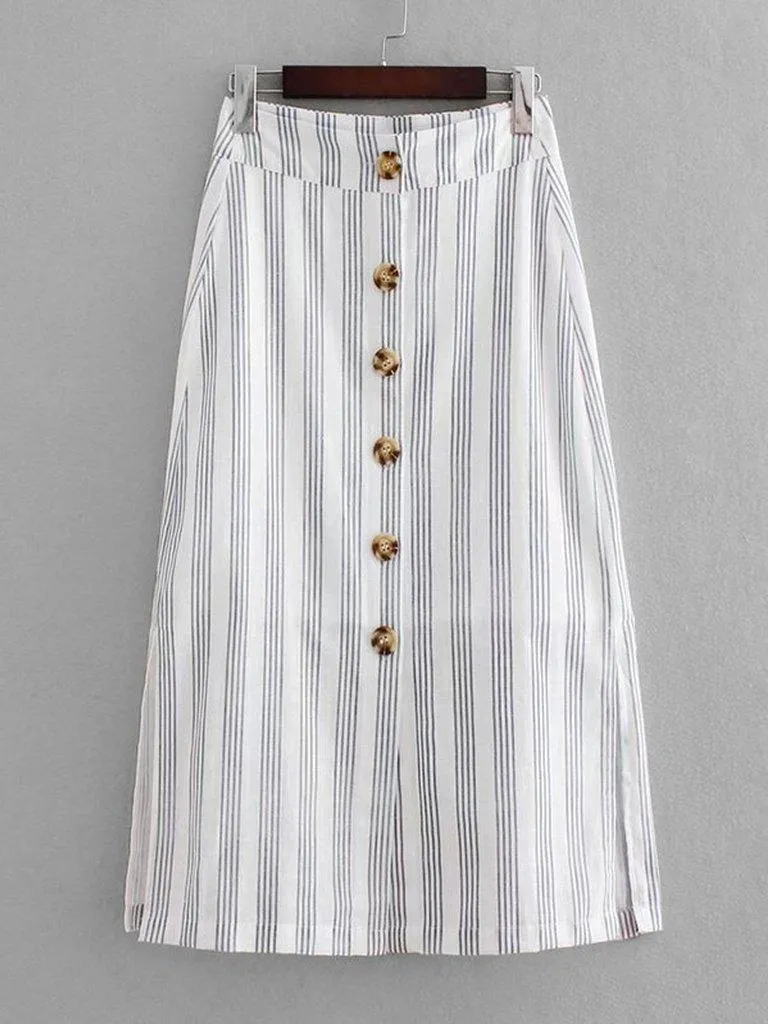 Button Through Slit Side Skirt