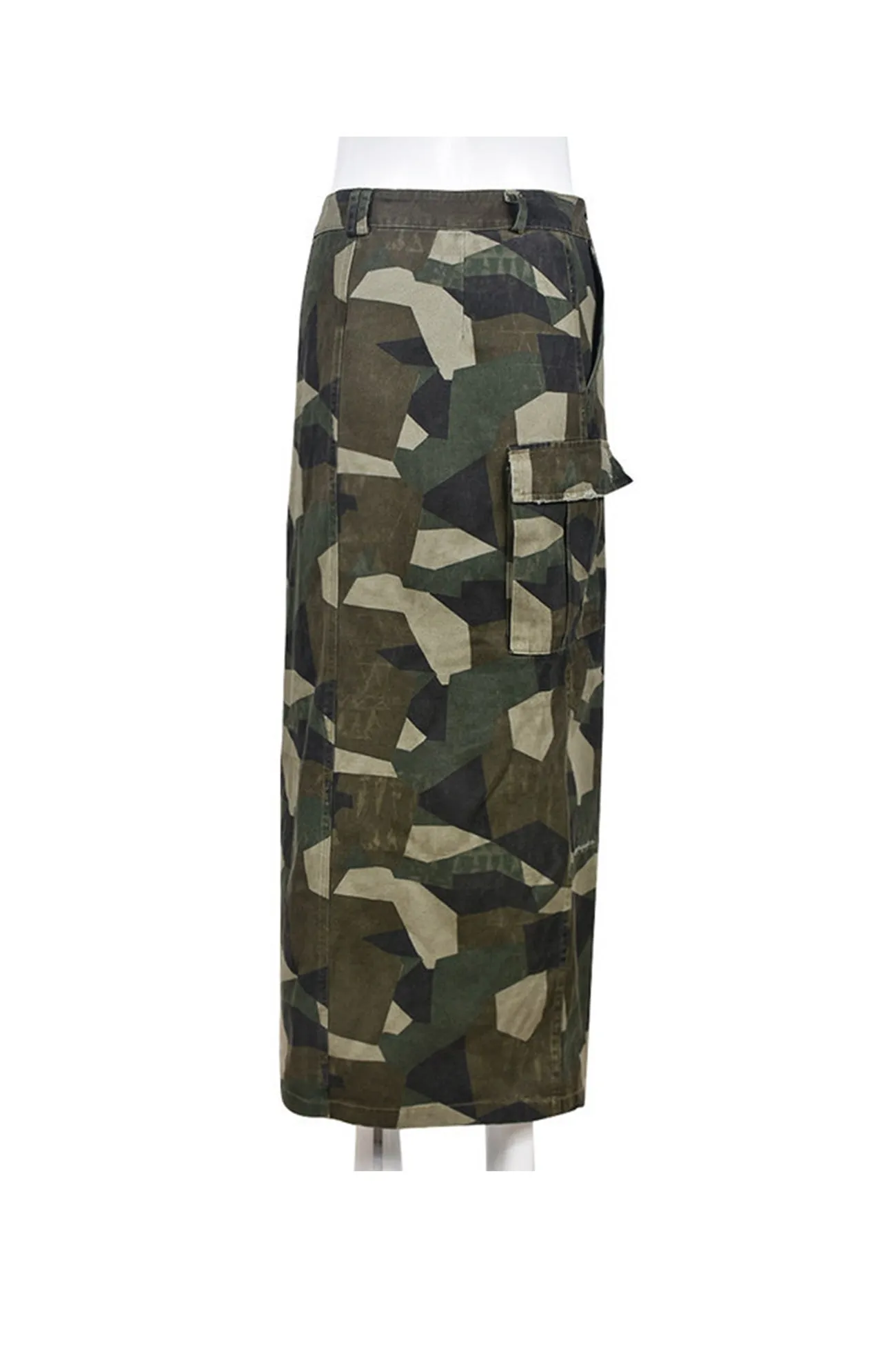 Camouflage Side Slit Midi Skirt