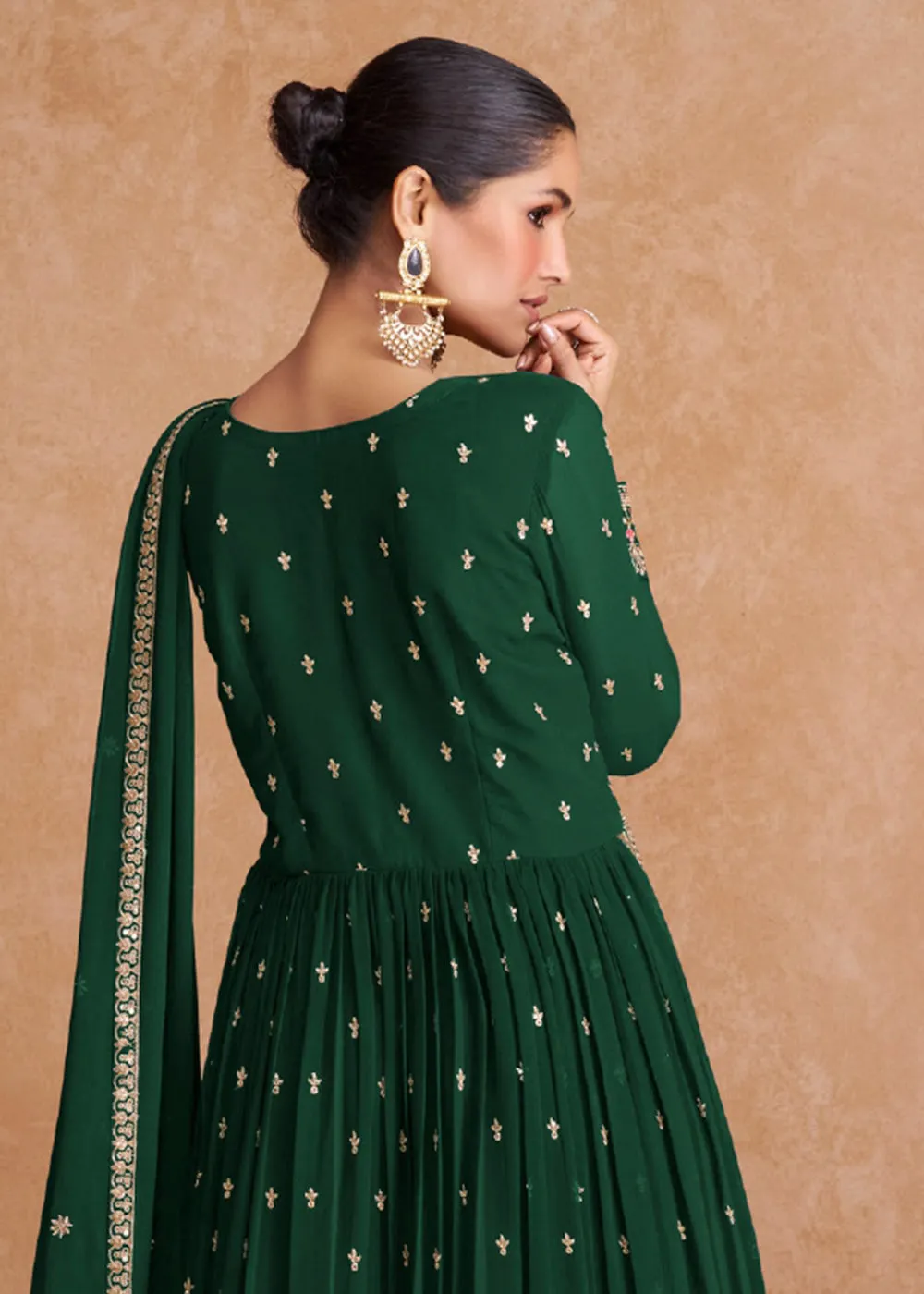Dark Green Wedding Long Top Georgette Palazzo Suit