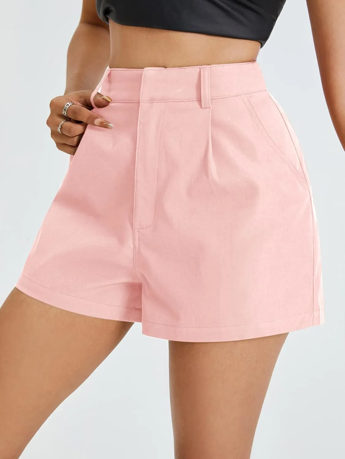 Floerns Women's Casual Solid High Waist Wide Leg Shorts with Pocket