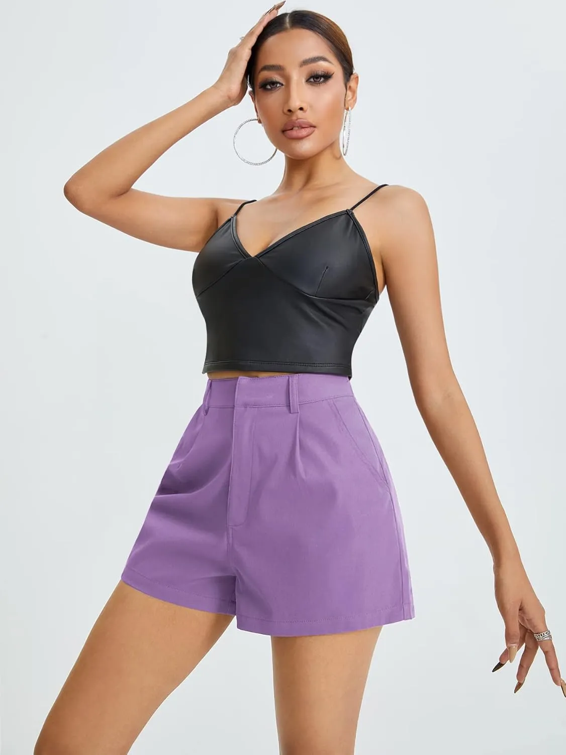 Floerns Women's Casual Solid High Waist Wide Leg Shorts with Pocket