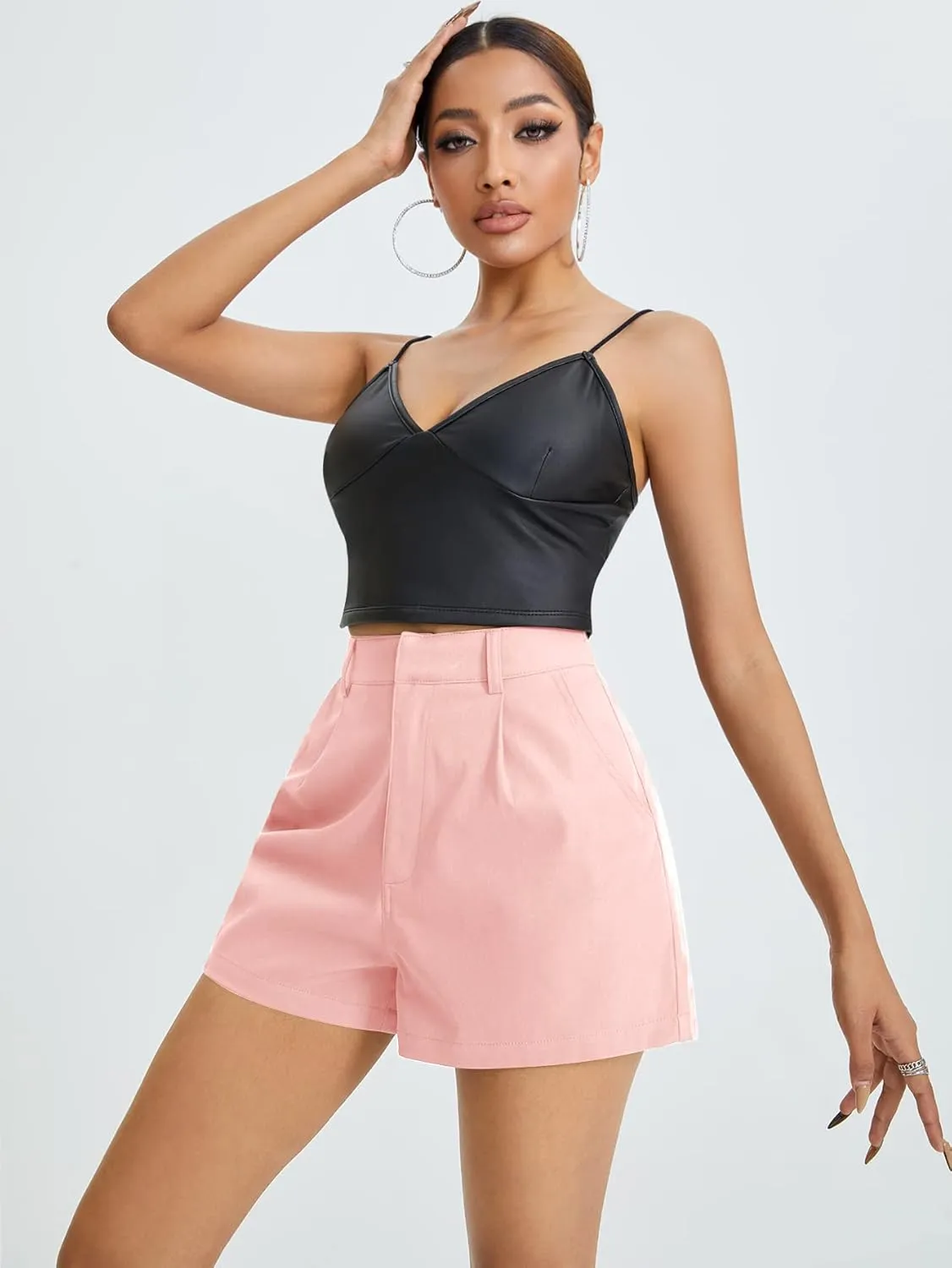 Floerns Women's Casual Solid High Waist Wide Leg Shorts with Pocket