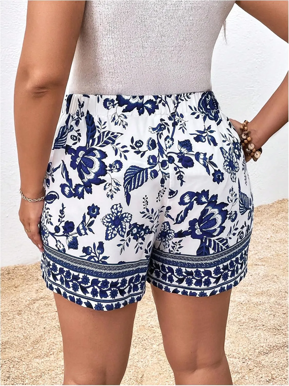 Floerns Women's Plus Size Floral Fringe Trim High Waist Shorts Wide Leg Boho Shorts