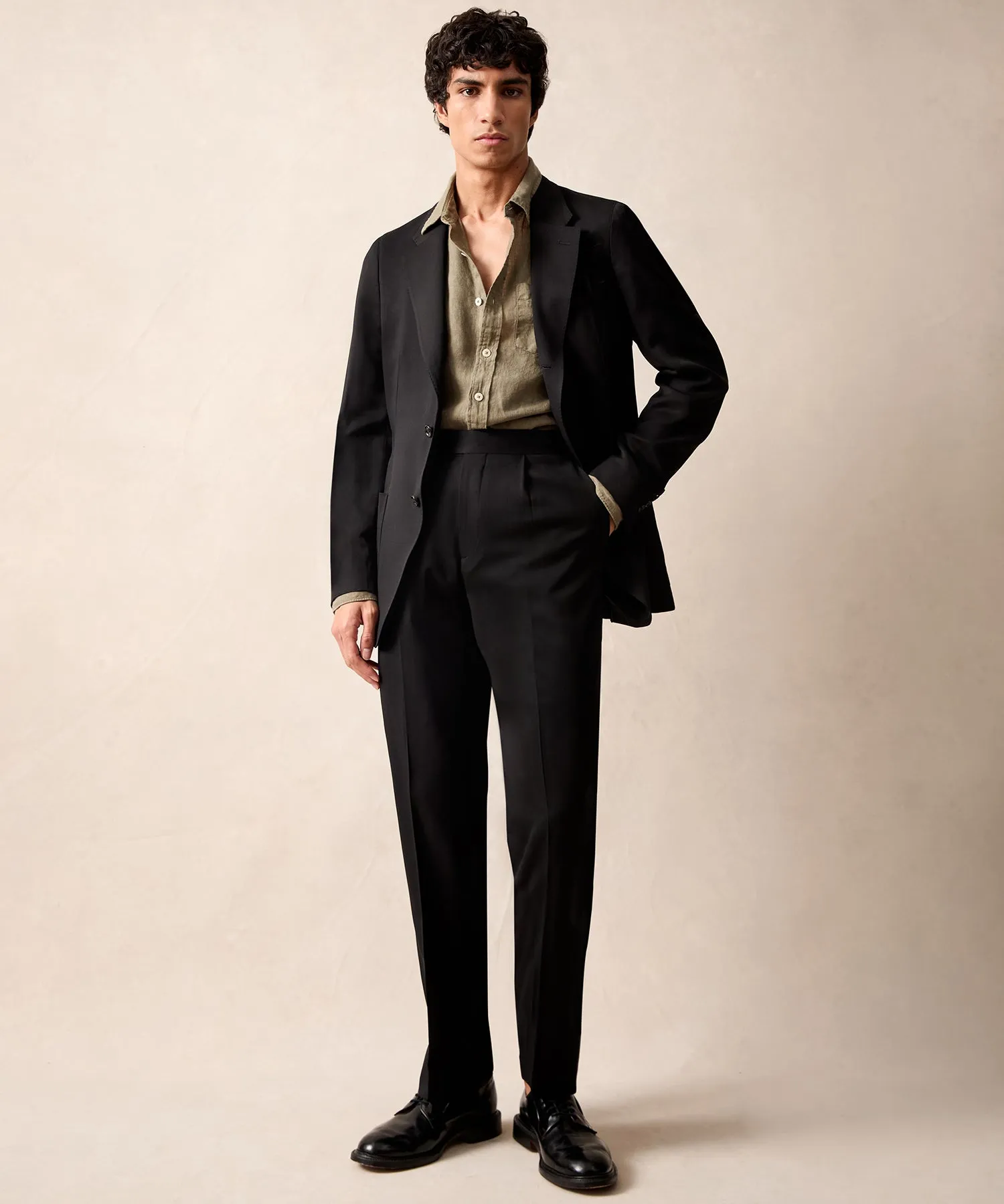 Italian Gabardine Side Tab Trouser in Black