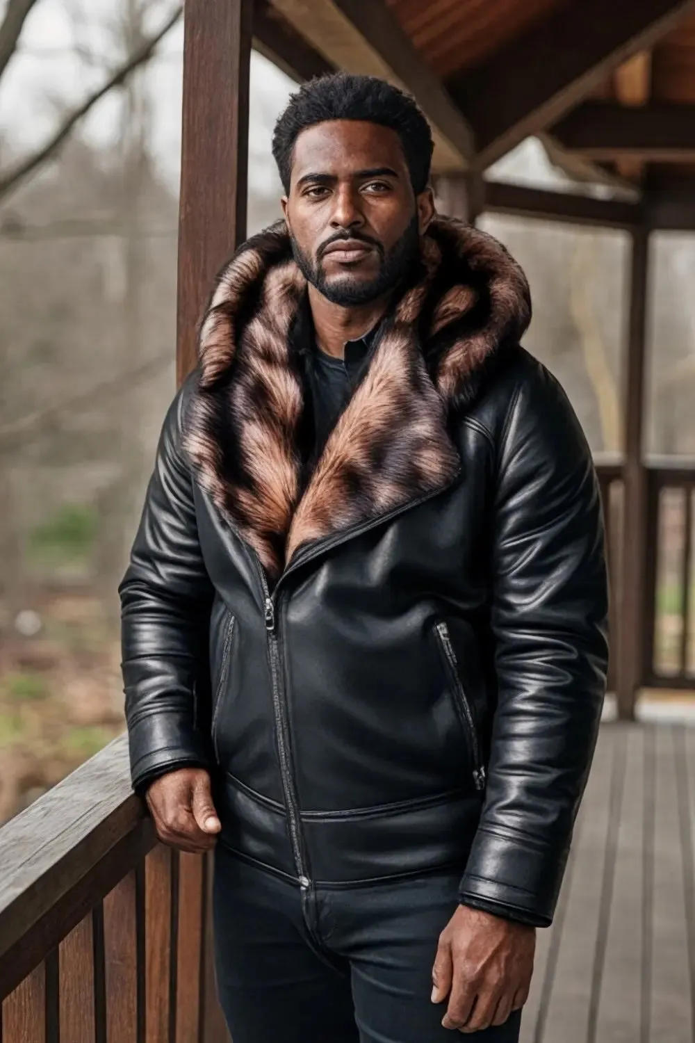 Laurent Hooded Shearing Leather Jacket