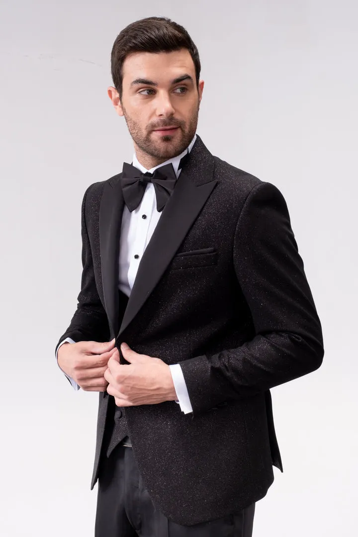 Mehmet Glitter 1 Button Slim Fit Tuxedo Suit, T14-BLACK