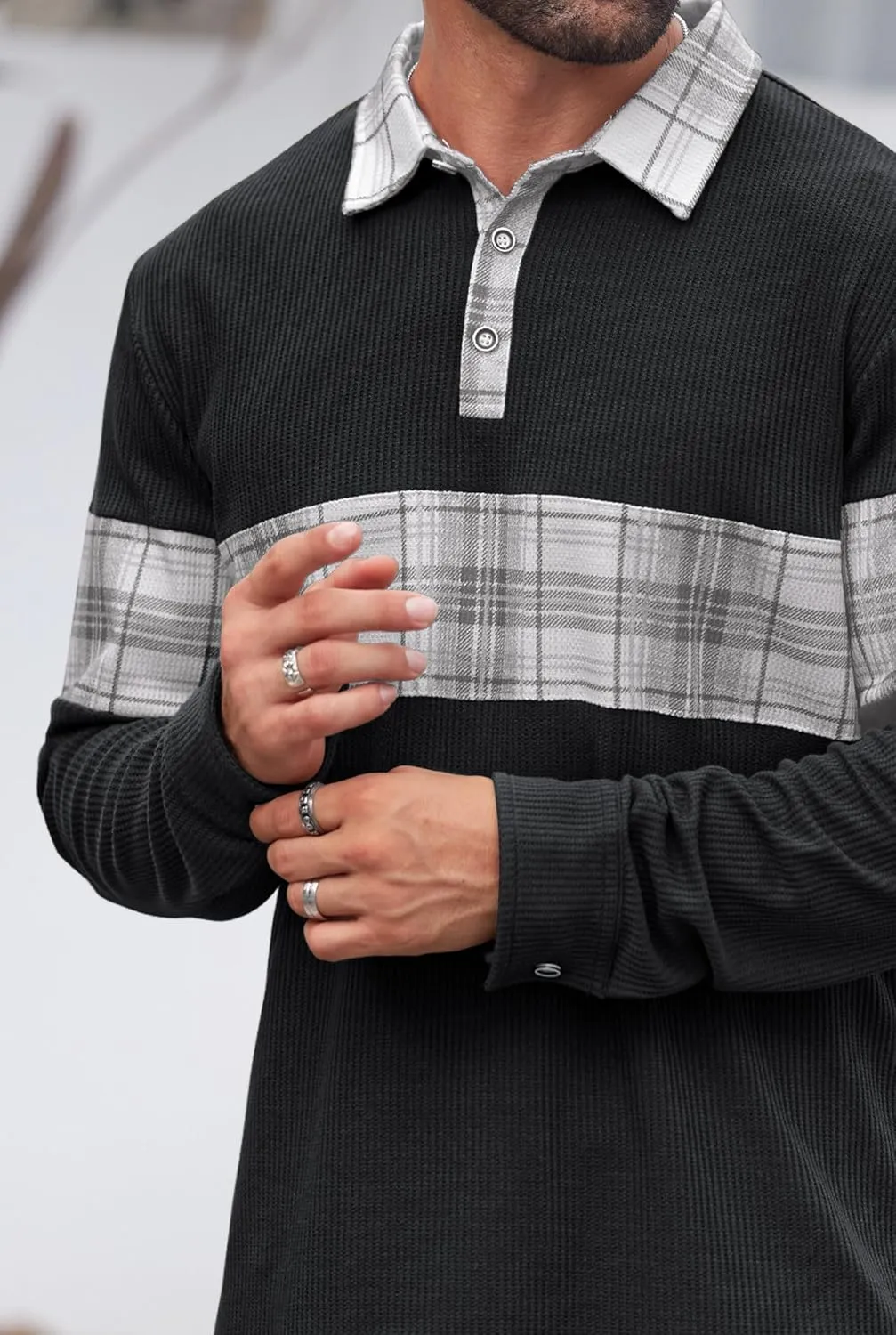 Mens Long Sleeve Polo Shirts Print Casual Vintage Classic Golf Shirt (S-XXL)