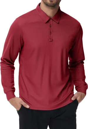 Men's Polo Shirt Quick Dry Button Golf Shirts UPF 50  Sun Protection Polos Long Sleeve Casual Collar T Shirts