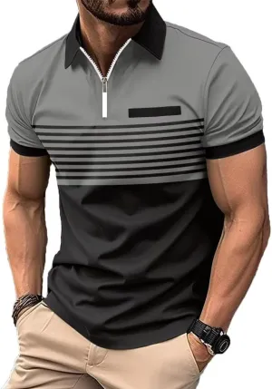 Men's Polo Shirts 2025 Short Sleeve Casual Polo T Shirt Color Block Slim Fit Golf Shirts with Pocket