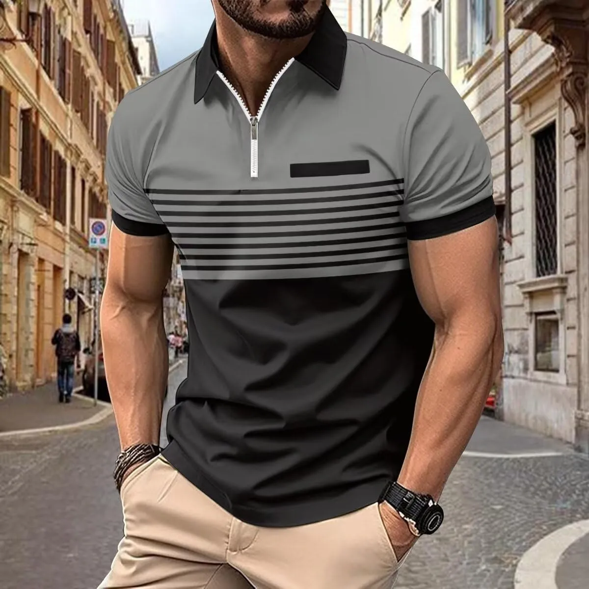 Men's Polo Shirts 2025 Short Sleeve Casual Polo T Shirt Color Block Slim Fit Golf Shirts with Pocket