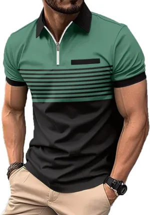 Men's Polo Shirts 2025 Short Sleeve Casual Polo T Shirt Color Block Slim Fit Golf Shirts with Pocket