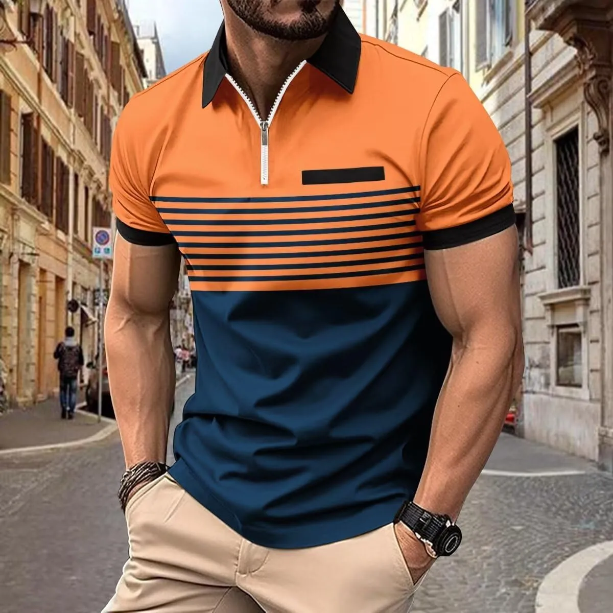 Men's Polo Shirts 2025 Short Sleeve Casual Polo T Shirt Color Block Slim Fit Golf Shirts with Pocket