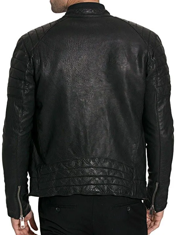 Men's Slim Fit Black Cafe Racer Biker Jacket