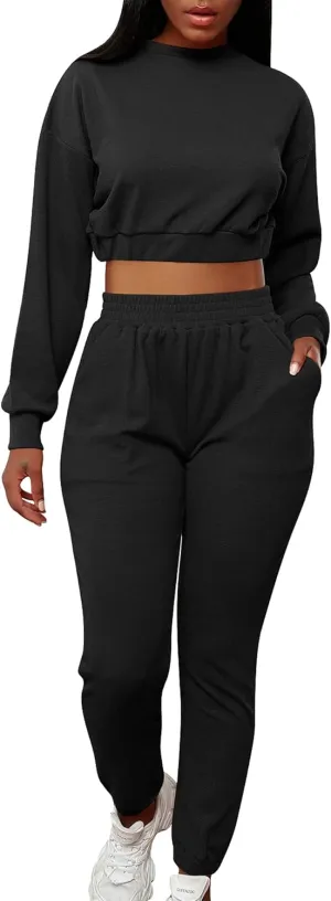 Mizoci Women's 2 Piece Outfits Lounge Jogger sets Long Sleeve Crop Top Pant Sweat Suit Tracksuit