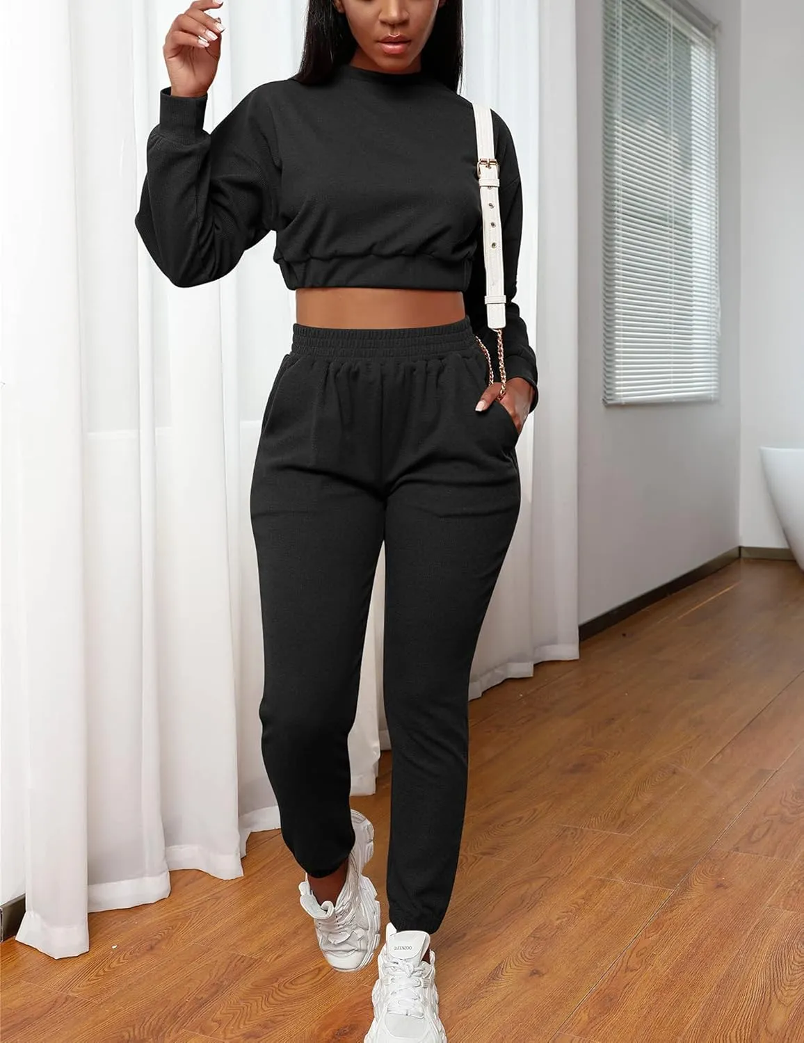 Mizoci Women's 2 Piece Outfits Lounge Jogger sets Long Sleeve Crop Top Pant Sweat Suit Tracksuit