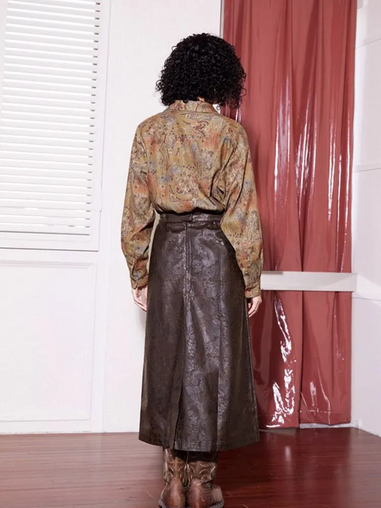 Retro Print Leather A-Line Skirt【s0000005536】