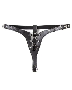 Sexy PU Leather Splicing O-ring Thong Panties