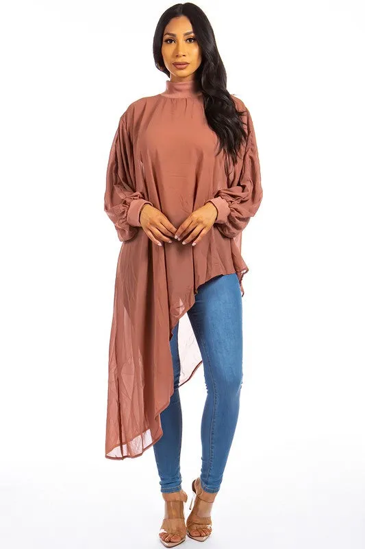 TEEK - BROWN CHIFFON SIDE TAIL TOP
