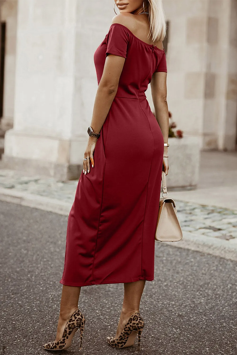 TEEK - Off-Shoulder Short Sleeve Split Dress