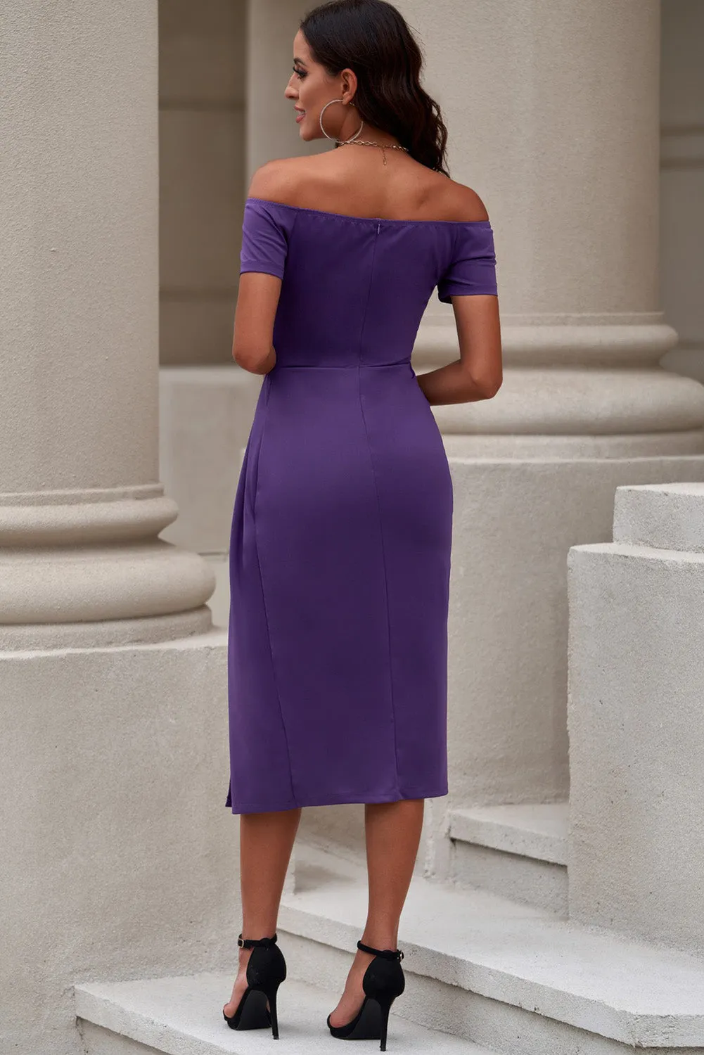 TEEK - Off-Shoulder Short Sleeve Split Dress