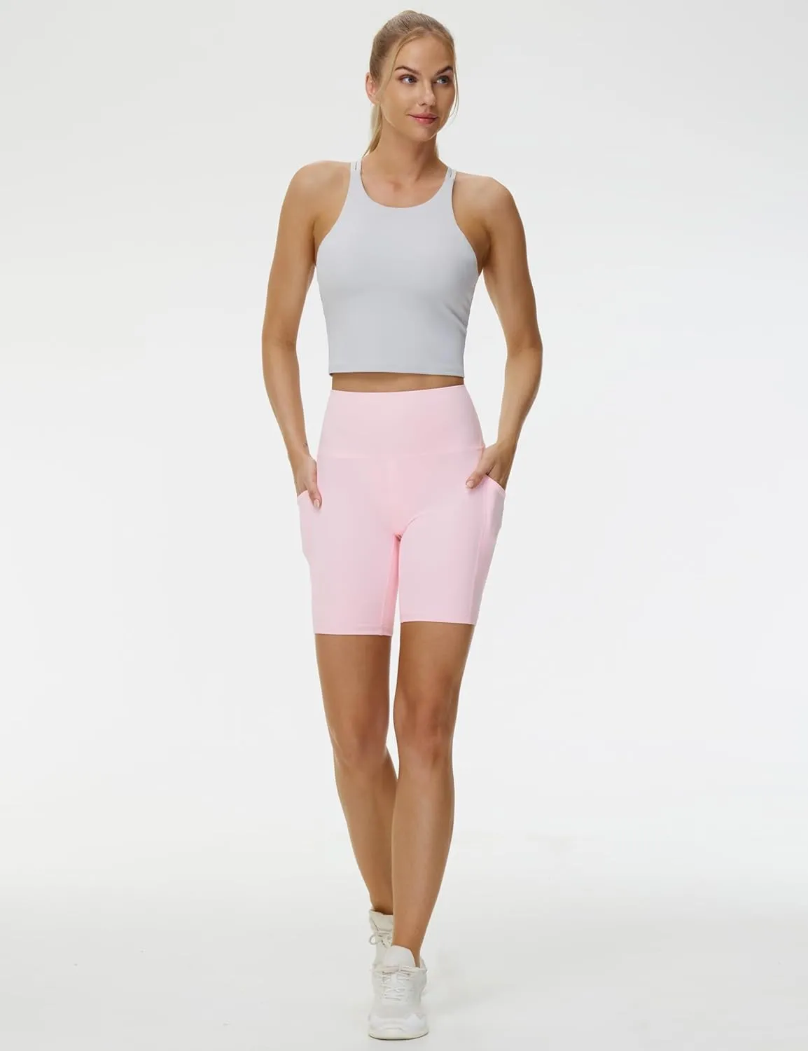 THE GYM PEOPLE Women's High Waist Workout Shorts Stretchy Tummy Control Yoga Biker Running Shorts with Pockets