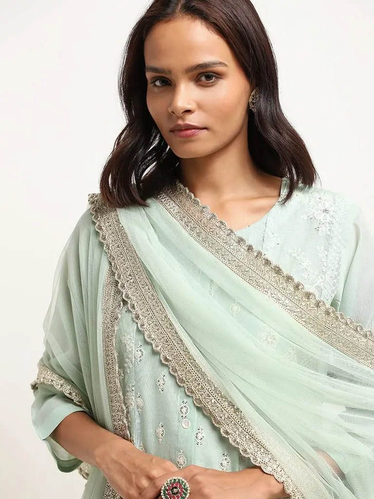 Vark Blue Embroidered Cotton Blend Kurta Set