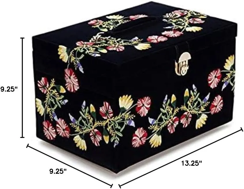 WOLF Zoe Large Jewelry Box, Indigo - 20 Compartments, 18 Ring Rolls, 12 Necklace Compartments, 5 Bracelet Compartments, 6 Bracelet/Watch Cuffs & Removable Travel Case