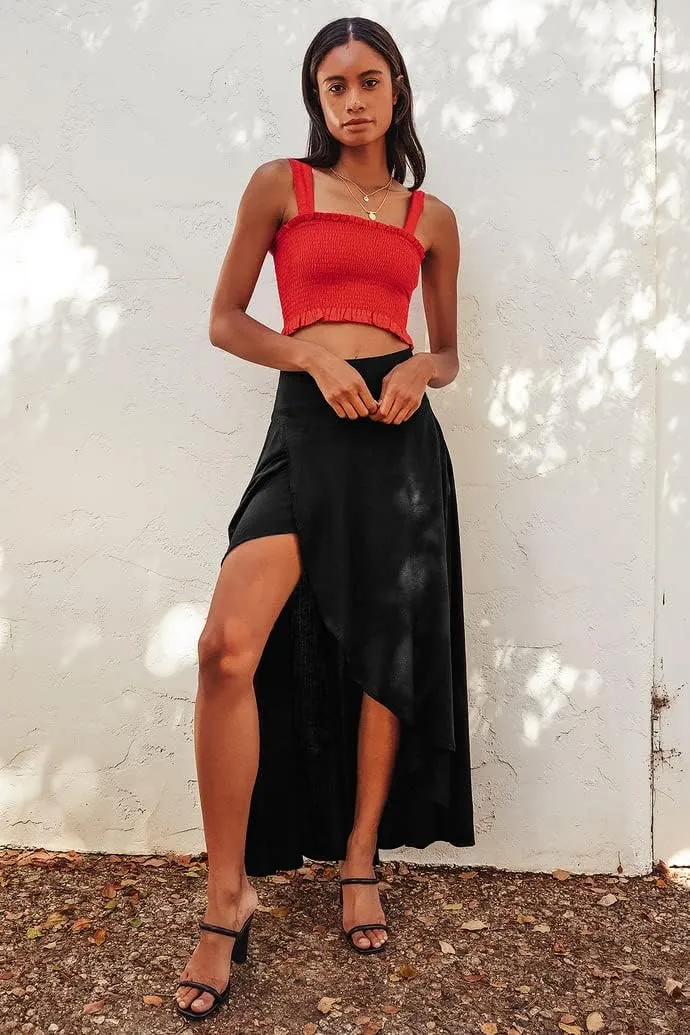 Women Boho High Waist Wrap Skirt Flowy Skirts Maxi Skirt with Slit Ruffle High Low Skirt with Shorts