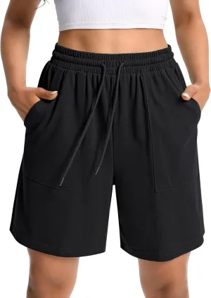 Women Cotton Sweat Shorts Casual Summer High Waist Loose Drawstring Athletic Shorts with Pockets