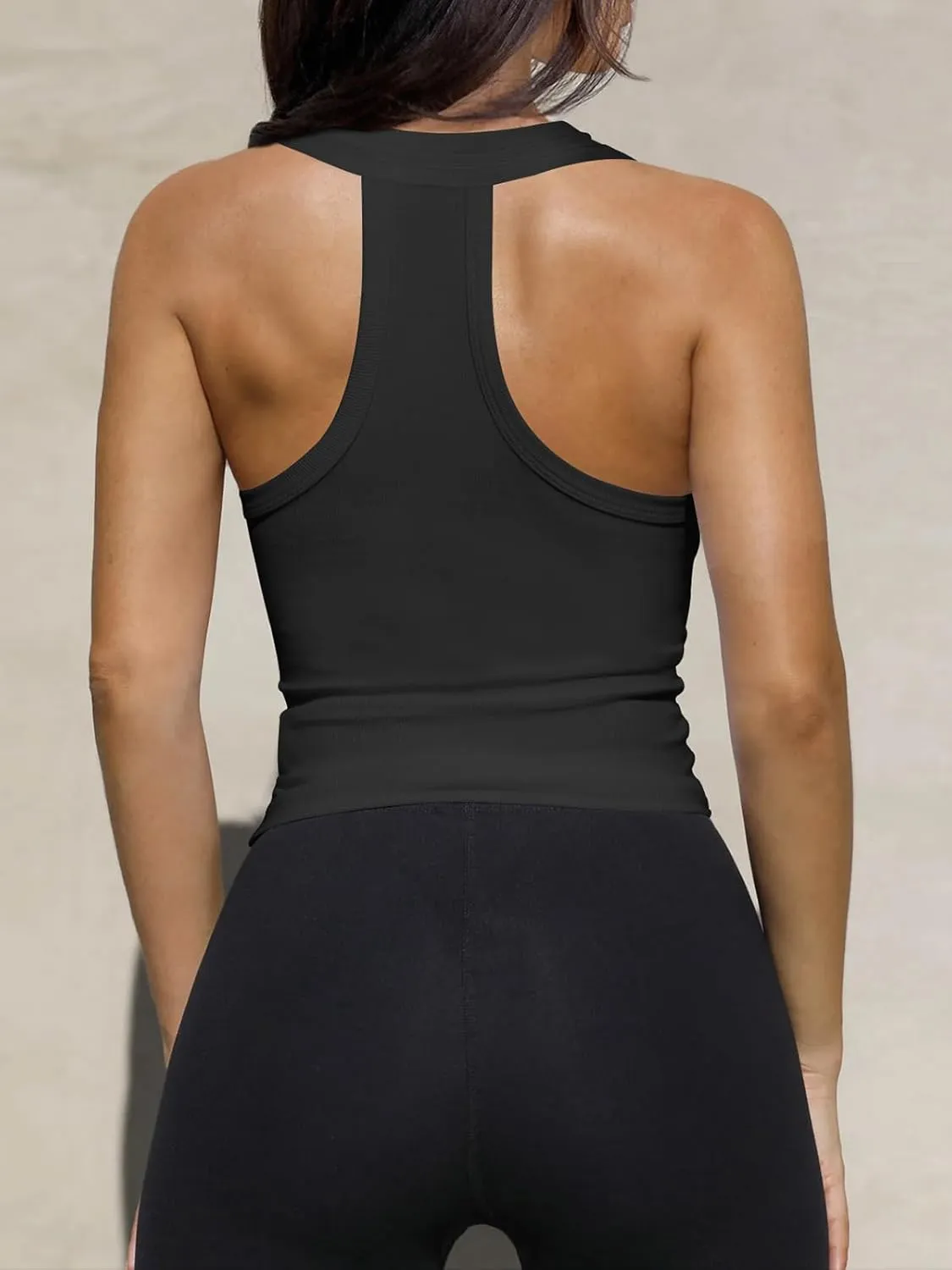 Womens Low Cut Deep V Neck Racerback Tank Tops for Women Summer Workout Yoga Sport Ribbed Fitted Cotton Clothes