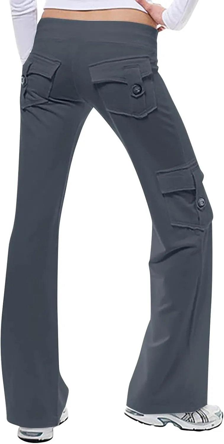 Womens Wide Leg Yoga Pants Cargo Wide Leg Yoga Trouser Plus Size Flare Bootcut Leggings with Pockets