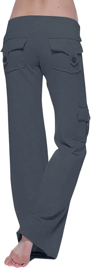 Womens Wide Leg Yoga Pants Cargo Wide Leg Yoga Trouser Plus Size Flare Bootcut Leggings with Pockets