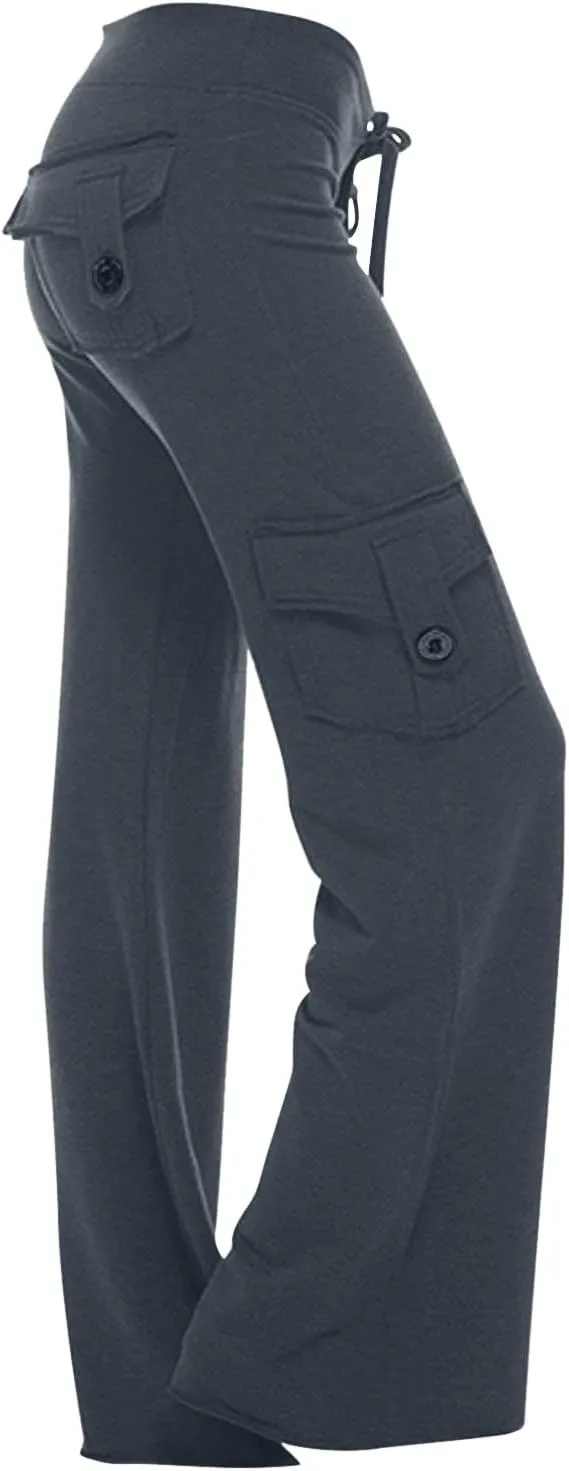 Womens Wide Leg Yoga Pants Cargo Wide Leg Yoga Trouser Plus Size Flare Bootcut Leggings with Pockets