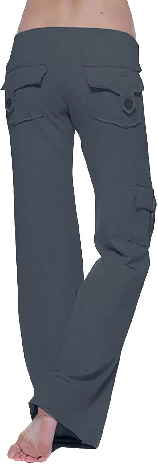 Womens Wide Leg Yoga Pants Cargo Wide Leg Yoga Trouser Plus Size Flare Bootcut Leggings with Pockets