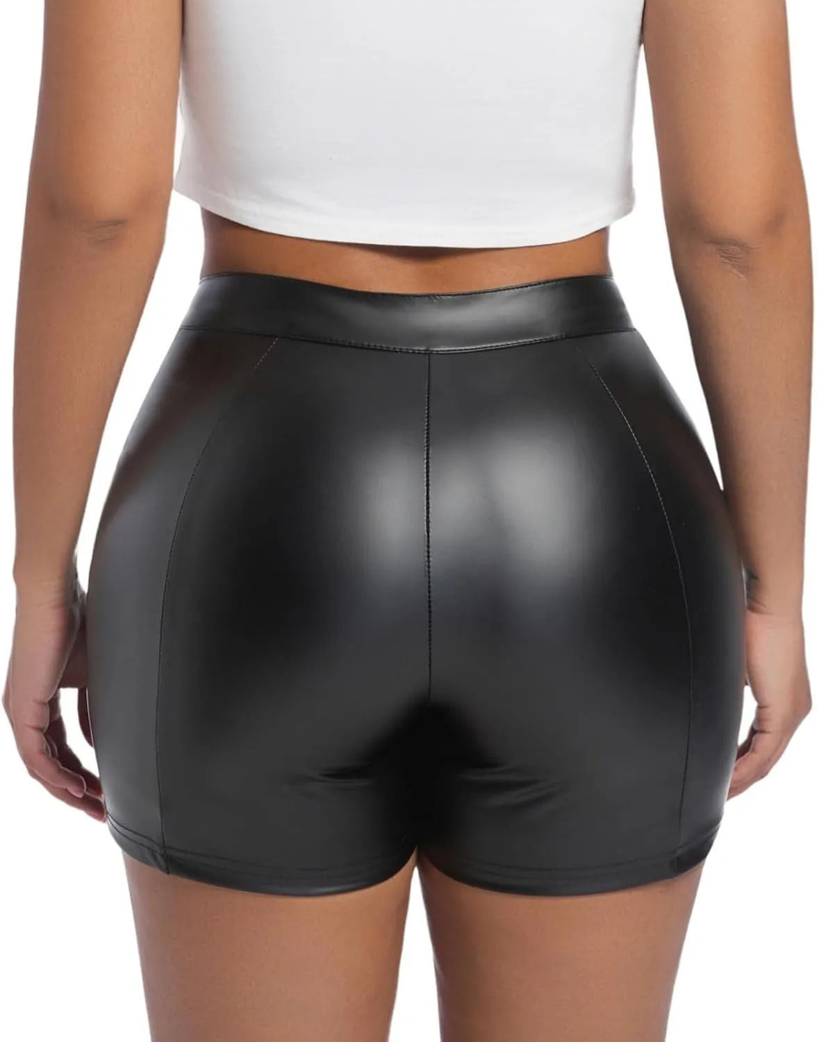 Zebaexf Women Sexy Leather Legging Shorts High Waist Faux Leg Stretchy Shorts PU Leather Pants